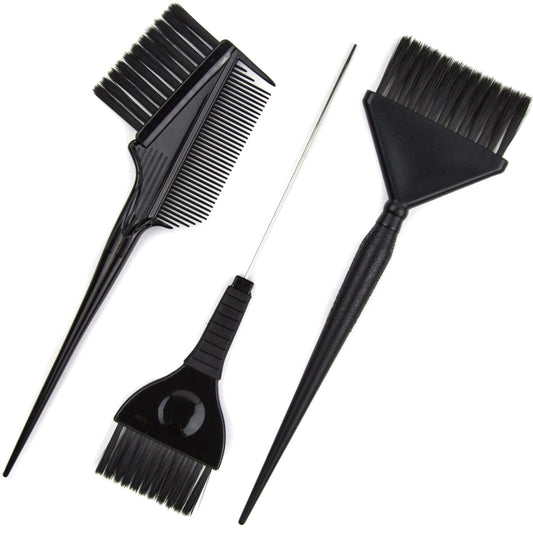 Hair Dye Brush Set - 3 Tint Brushes for Hair Color and Treatments - Extra Wide Brush - Pintail Brush - Emperor Brush - Variety Set Salon Color Brushes (Black)