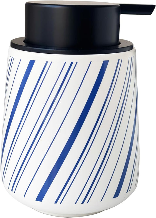 Chic Soap Dispenser Bathroom Ceramic Hand Foam Soap Dispenser for Bathroom Deco 12ounce Refillable Liquid Dispenser for Kitchen (Blue)