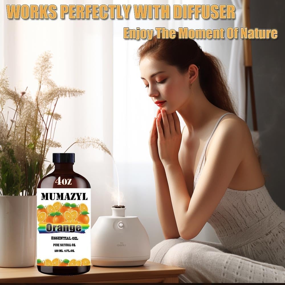Sweet Orange Essential Oil, Sweet Orange Oil 4 Fl Oz 120ML for Diffuser Humidifier Yoga Cleaning DIY Candle Soap Making Essential Oils