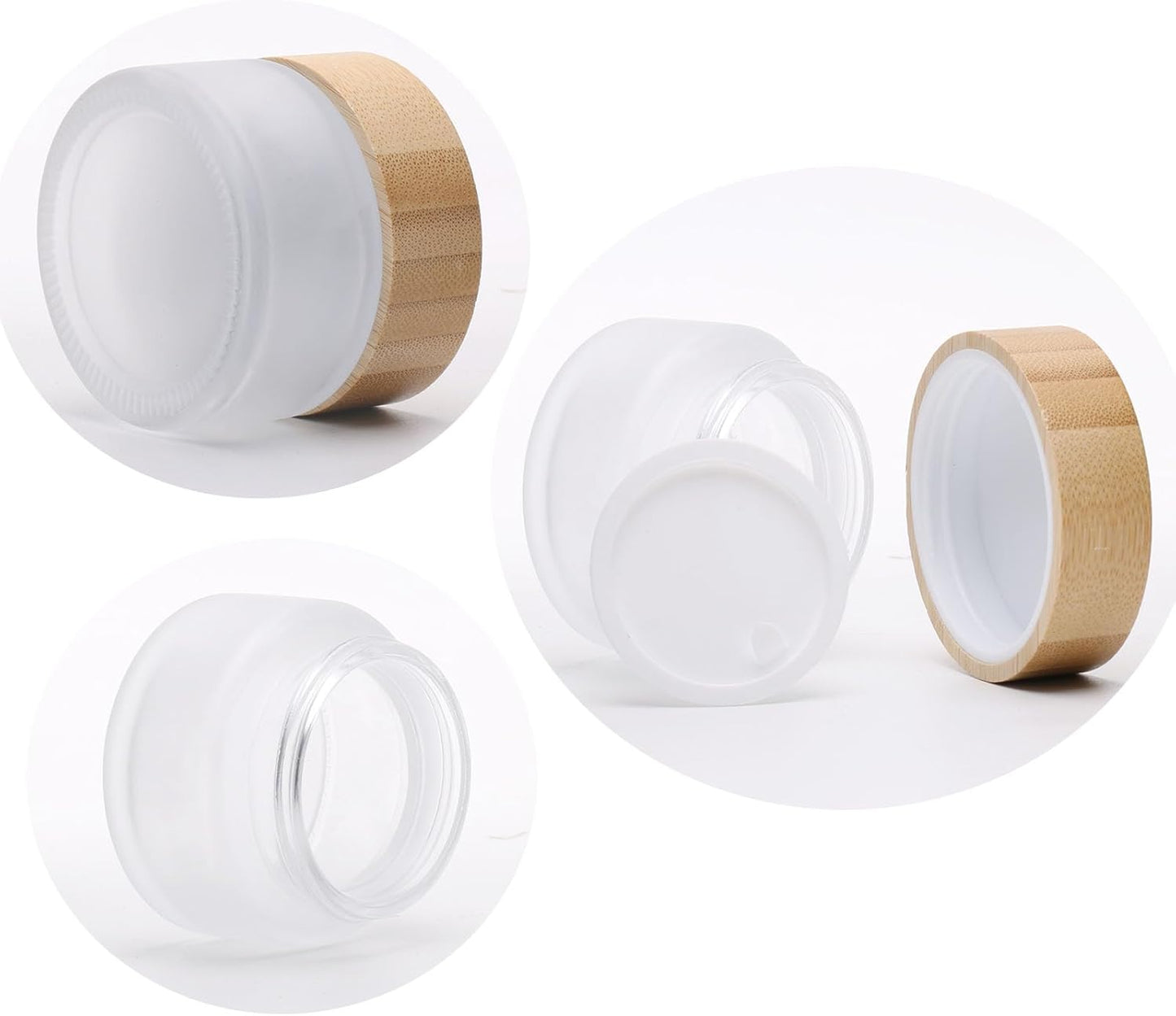 2 Pack 100ml Frosted Glass Cream Jars with Bamboo lids,Wide Mouth Makeup Sample Storage Pot Dispenser Bottles for travel Jars Face Eye Shadow (100g)