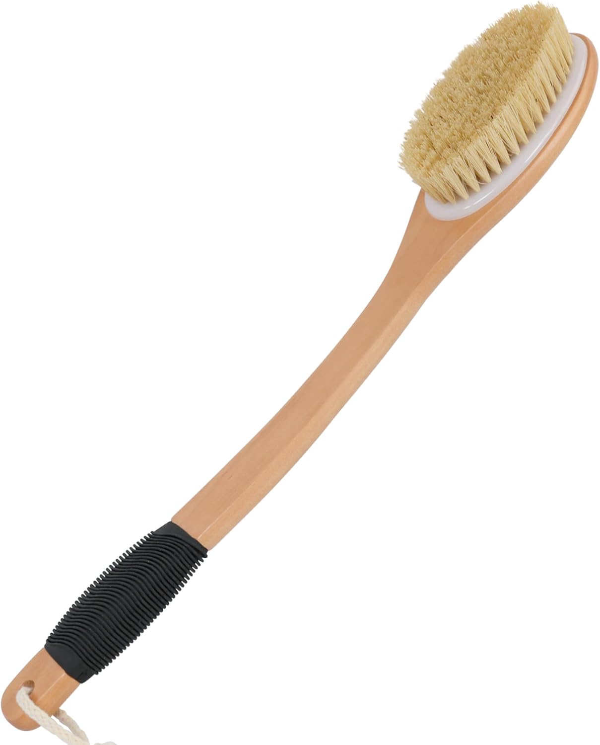 OWIIZI Back Scrubber Brush for Shower, Long Stiff Bristle Body Bath Brushes, Wooden Curved Long Handle Skin Exfoliator for Men Women Wet or Dry Use