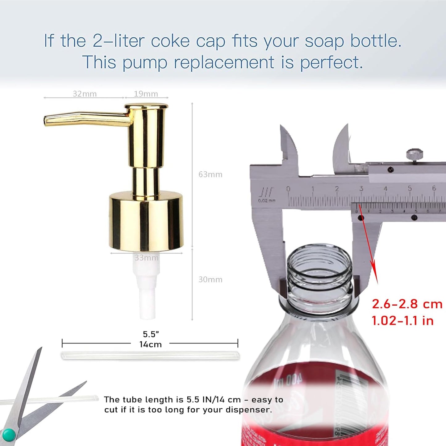 JYXR Lotion and Soap Dispenser Pump 2Pack,Replacement Pumps for Your Bottles,Include 2 Tubes(Golden)