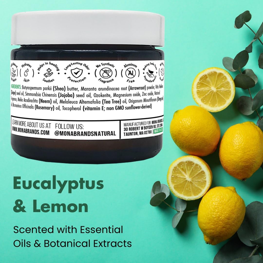 MONA Natural Foot Balm for Dry Cracked Feet & Heels | Moisturizing Foot Cream for Athletes | Callous Repair & Foot Odor Treatment (Eucalyptus & Lemon, 2.0 Oz (Pack of 1))