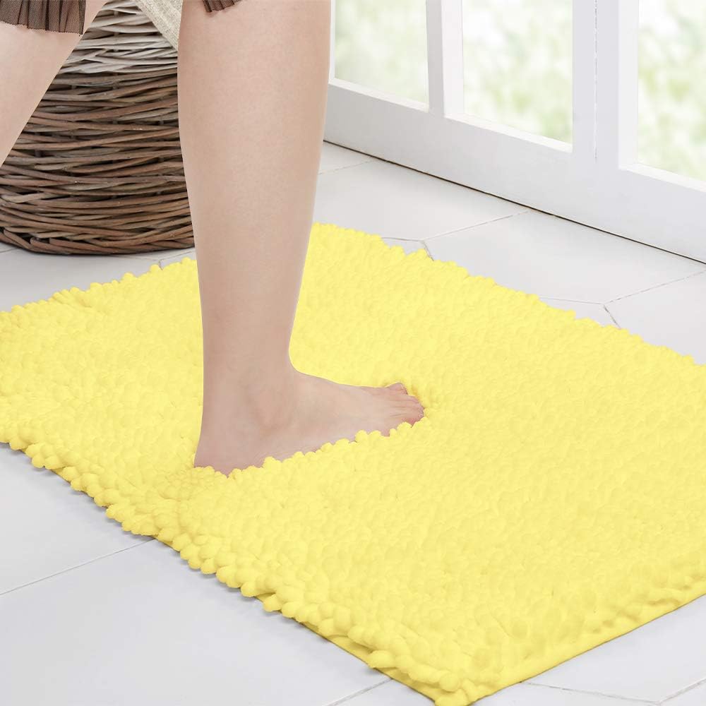 Walensee Bathroom Rug Non Slip Bath Mat (24x17 Inch Yellow) Water Absorbent Super Soft Shaggy Chenille Machine Washable Dry Extra Thick Perfect Absorbant Best Small Plush Carpet for Shower Floor