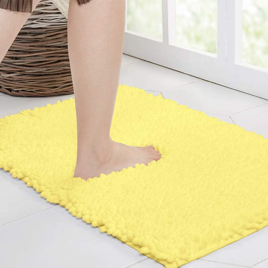 Walensee Bathroom Rug Non Slip Bath Mat (44x24 Inch Yellow) Water Absorbent Super Soft Shaggy Chenille Machine Washable Dry Extra Thick Perfect Absorbant Best Large Plush Carpet for Shower Floor