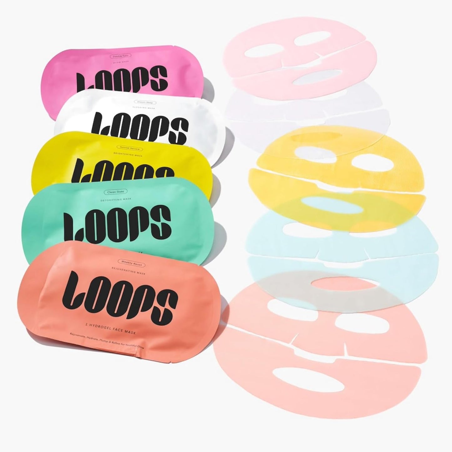 LOOPS VARIETY LOOP KIT - Hydrogel Korean Face Mask for Every Skin- Five Collagen Face Masks fo, Detoxifying, Repairing, Glowing, & Rejuvenating - Gifts for Women -5 Pc