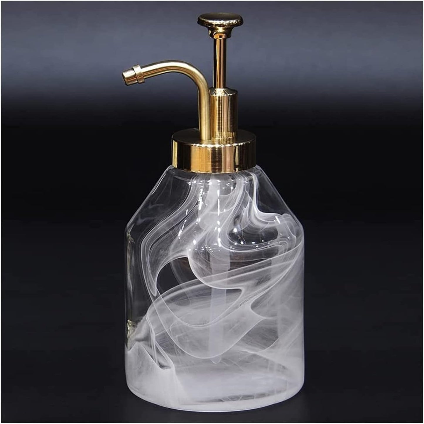 Thick Glass Soap Dispenser for Bathroom,Hand-Blown Unique 3D Smog Glass Soap Bottle&Gold Smooth Action Pump,Luxury Vintage Kitchen Lotion Dispenser for Liquid Dish Soap Syrup-12.7oz,Giftable