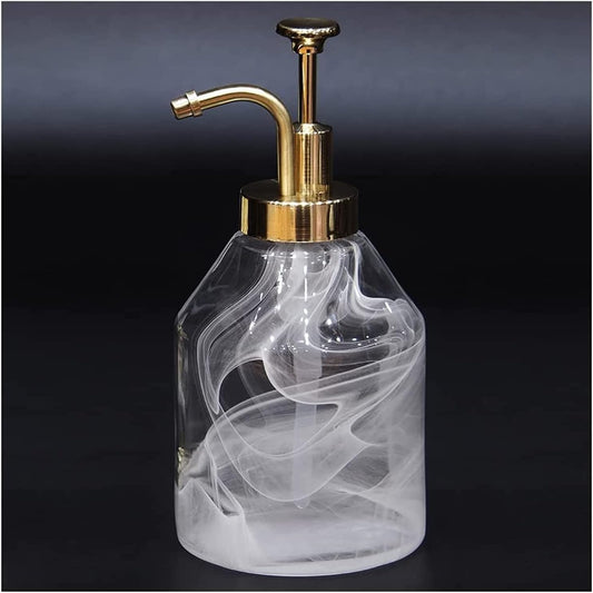 Thick Glass Soap Dispenser for Bathroom,Hand-Blown Unique 3D Smog Glass Soap Bottle&Gold Smooth Action Pump,Luxury Vintage Kitchen Lotion Dispenser for Liquid Dish Soap Syrup-12.7oz,Giftable