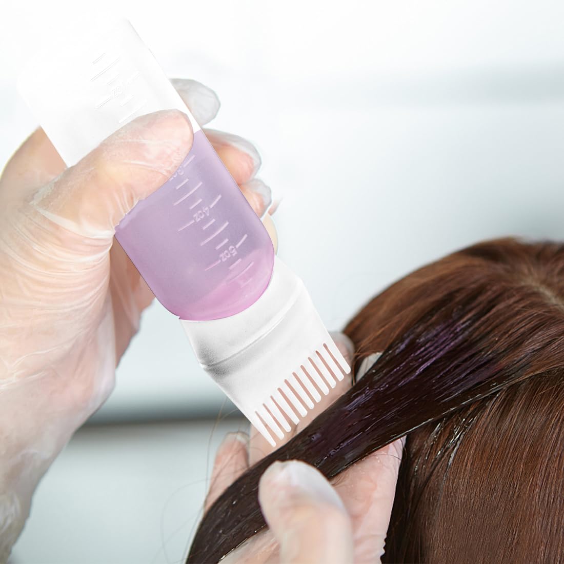 ELANE 4 Pcs Root Comb Applicator Bottle 6oz,Hair Oil Applicator Bottle for Hair,Oil Comb Applicator Hair Bottle Applicator for Hair Dye Shampoos Hair Salons Camping Traveling(White)