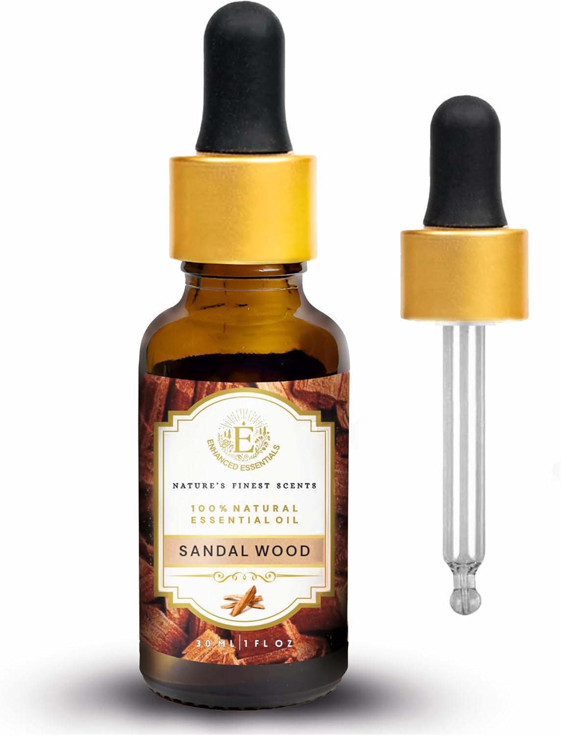 Luxurious Sandalwood Essential Oil by Enhanced Essentials|with Glass Dropper|Concentrated Essential Oil for Diffusers,Skin,Meditation,Aromatherapy,Massage,Perfume,Soap & Candle Making| 1 fl oz (30 ml)