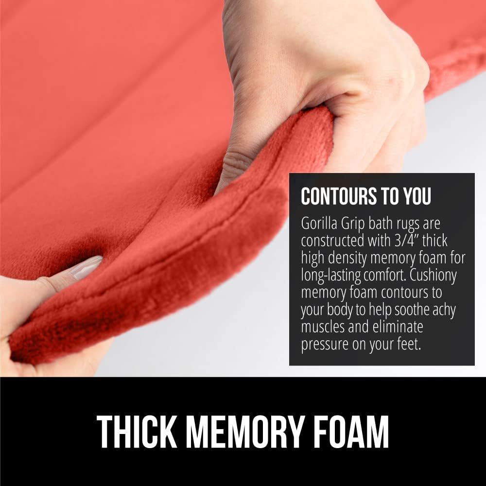 GORILLA GRIP Memory Foam Bath Mat, Soft Absorbent US Designed Bathroom Rug, Gripping Dots Machine Washable Bathmat, Cushioned Floor Mats, Shower Sink Rugs Room Décor Accessories, 30x20 Coral