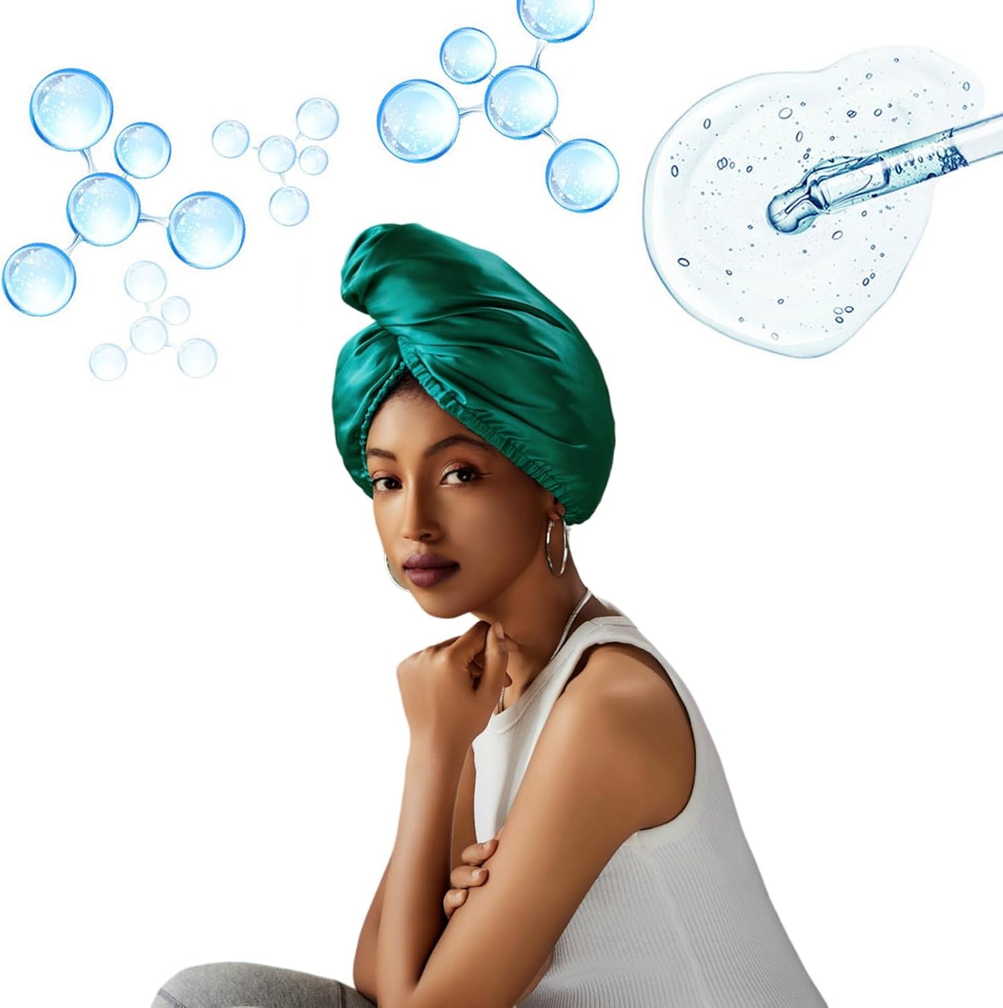 PROMEED Long Silk Hair Turban with Hyaluronic Acid Infusion, 100% 23 Momme Mulberry Silk Bonnet Hair Wrap for Sleeping