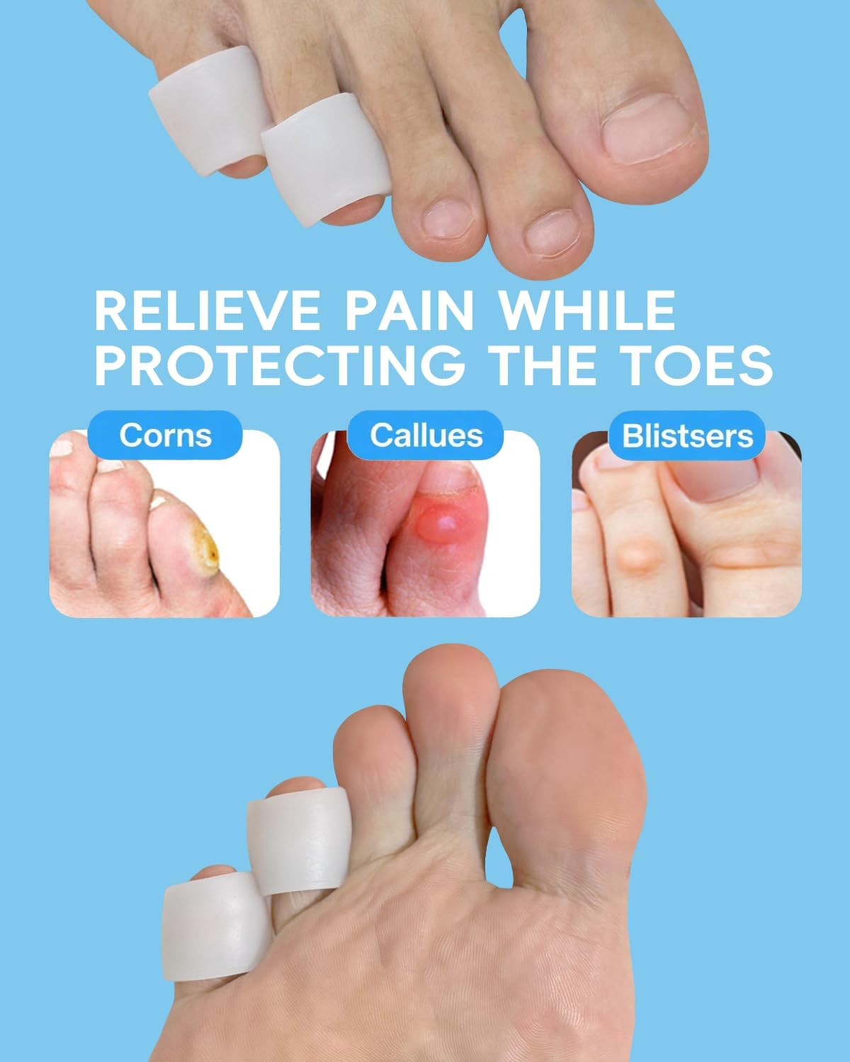 Silicone Toe Sleeves, 24 Count Pinky Toe Protector for Pain Relief, Gel Toe Covers for Blisters, Corn, Bunion, Hammer Toes, Overlapping Toes, Toenails Loss (White)