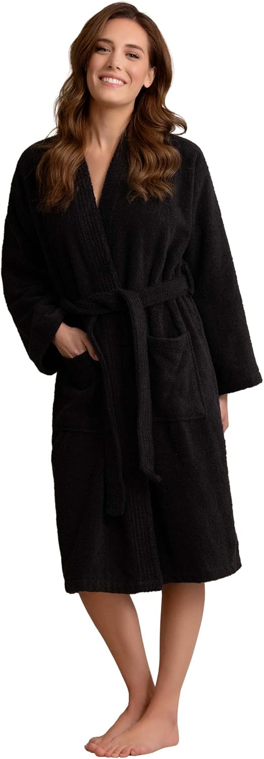 Soft Touch Linen Women's Robe Terry Cloth Kimono Bathrobe Thick 100% Cotton