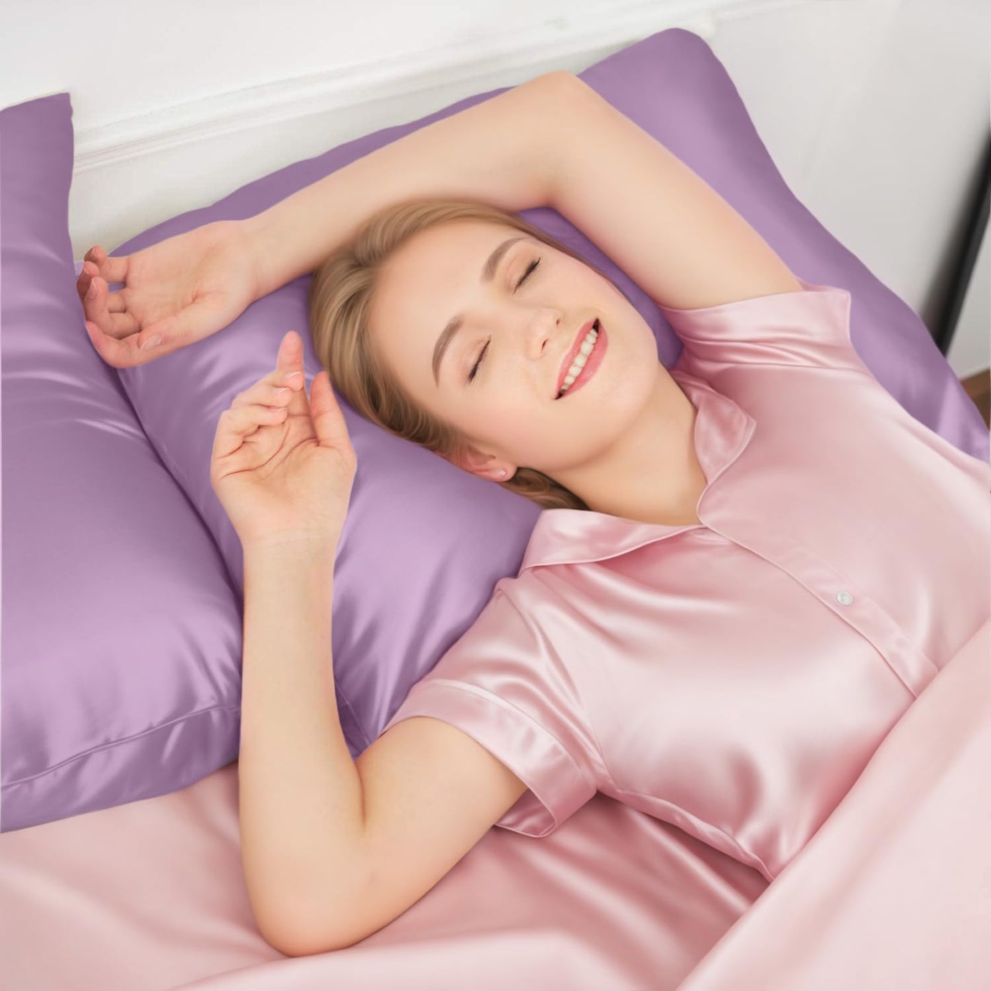 INSSL Silk Pillowcase for Women, Mulberry Silk Pillowcase for Hair and Skin and Stay Comfortable and Breathable During Sleep. (Purple, 20"×36")