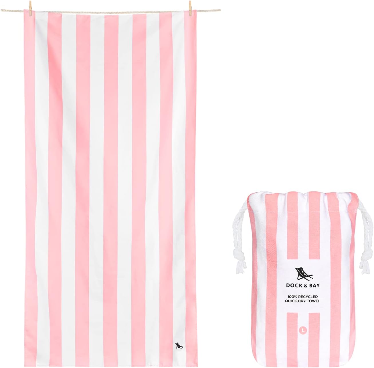 Dock & Bay Beach Towel - Quick Dry, Sand Free - Compact, Lightweight - 100% Recycled - Includes Bag - Cabana Light - Malibu Pink - Extra Large (200x90cm, 78x35)