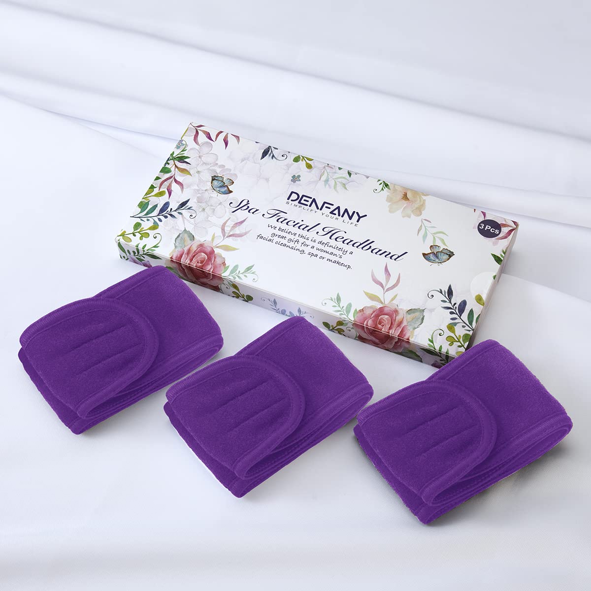 Denfany Spa Headband 3 Pack Ultra Soft Adjustable Face Wash Headband for Face Washing, Shower, Makeup and Sport (purple)