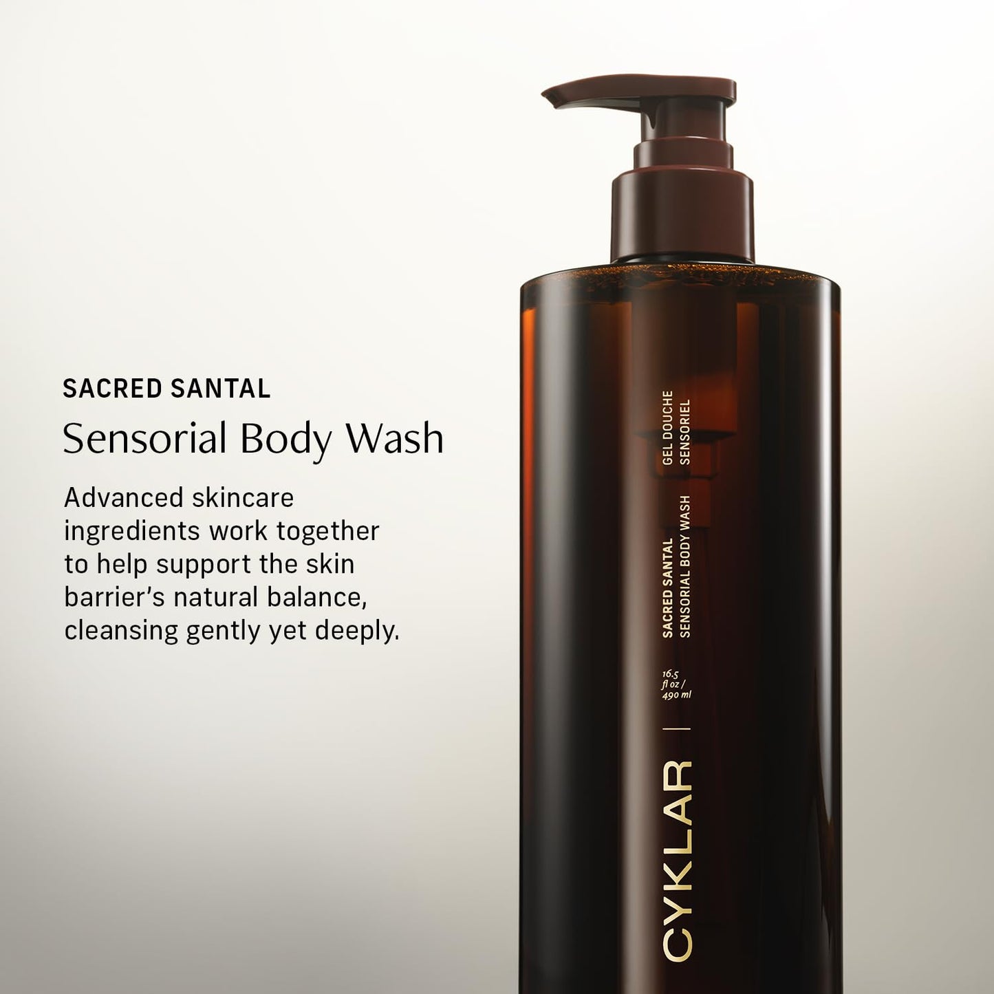 CYKLAR Sensorial Body Wash. Sacred Santal Hydrating Cleanser with Moisture Locking Multi-Oil Complex, Sodium PCA and Glycerin. Nourishing Shower Gel for Women and Men, 16.5 Fl Oz Luxury Bodywash
