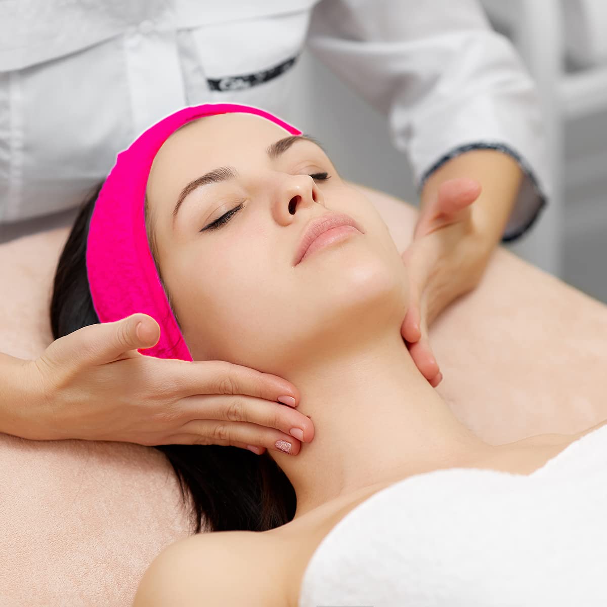 Denfany 3 Pack Makeup Headband, Ultra Soft Adjustable Spa Facial Headbands Terry Cloth Stretch Make Up Wrap for Face Washing, Bathing, Showers (Rose Red)