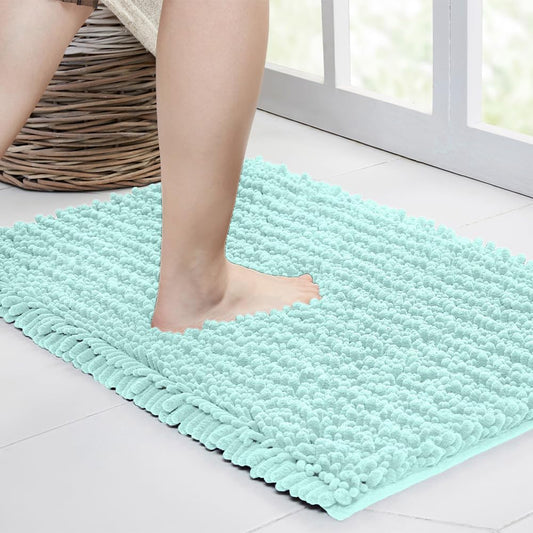 Walensee Large Bathroom Rug Non Slip Bath Mat (24x60 Inch Spa Blue) Water Absorbent Super Soft Shaggy Chenille Machine Washable Dry Extra Thick Perfect Absorbant Best Plush Carpet for Shower Floor