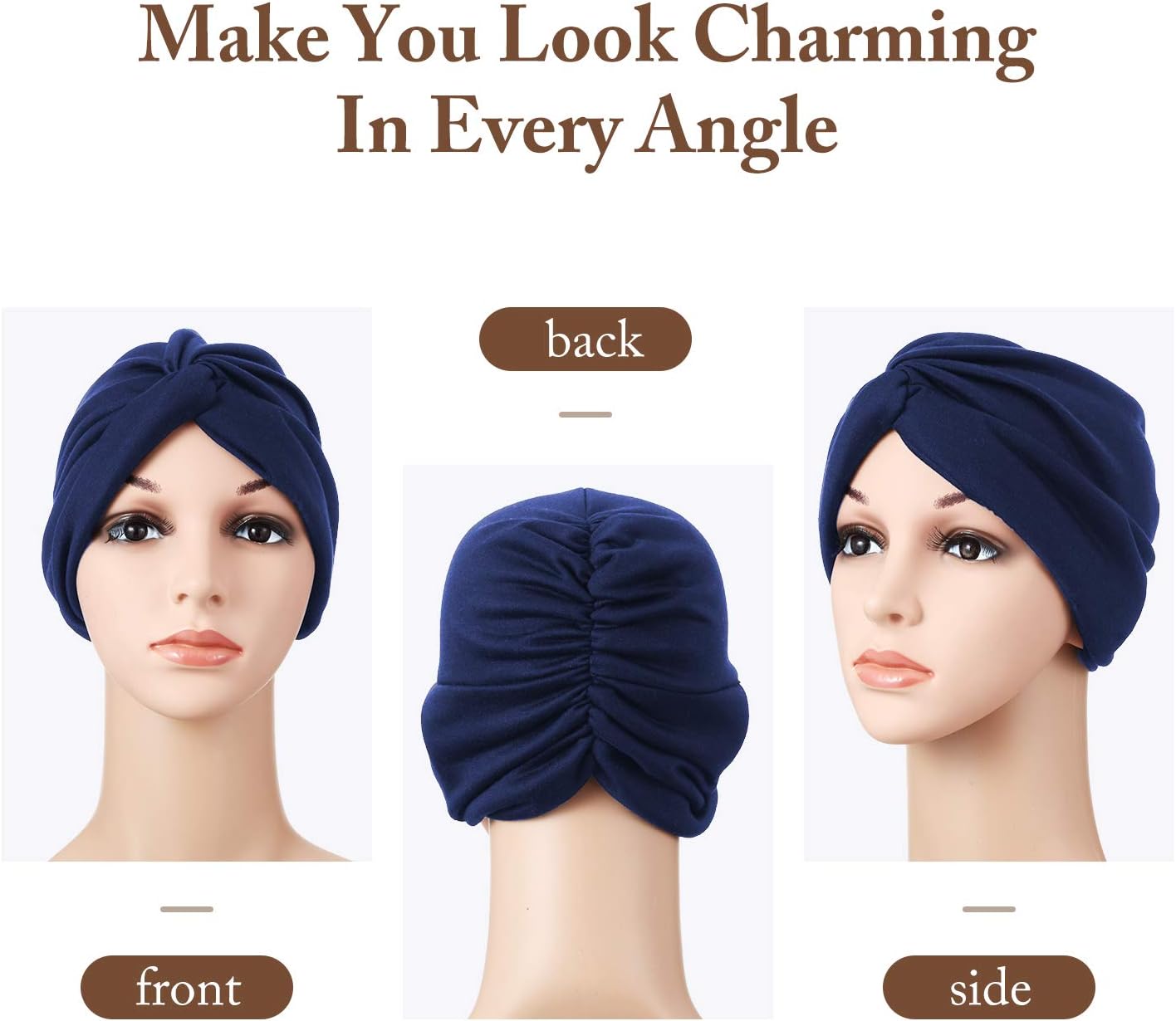 SATINIOR 4 Pieces Turbans for Women Soft Pre Tied Knot Fashion Pleated Cancer Turban Cap Chemo Headwrap Sleep Hat, 4 Colors