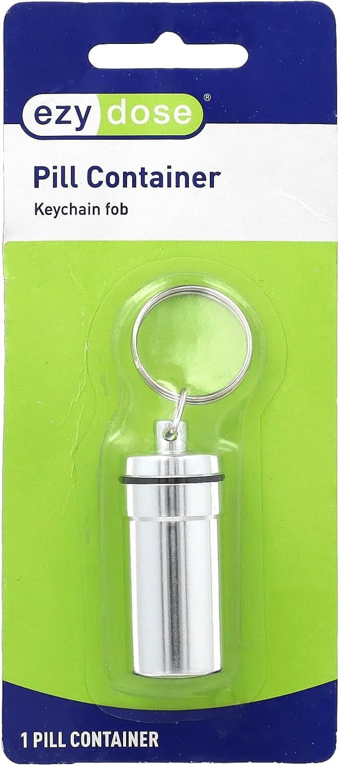 EZY DOSE Keychain Pill Box and Medicine, Vitamin Container, Safe for Money & Travel Items, Metal Canister, Medium Compartments, Various, BPA Free