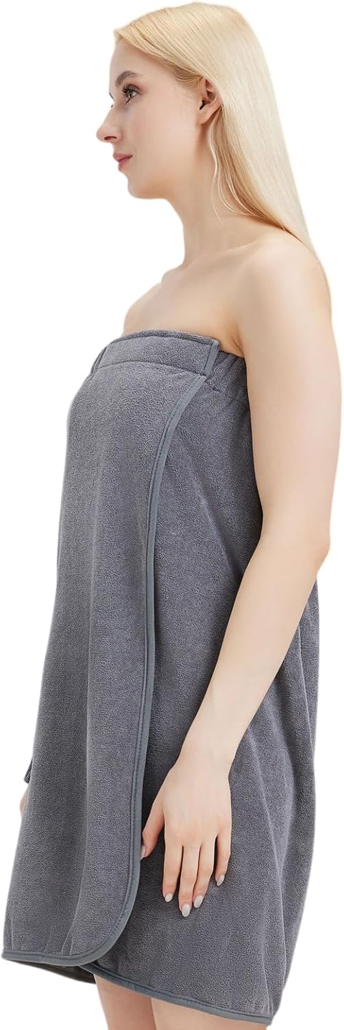 Womens Bath Body Wrap Towel Lightweight Shower Spa Wrap Robe Adjustable Closure Bathrobe