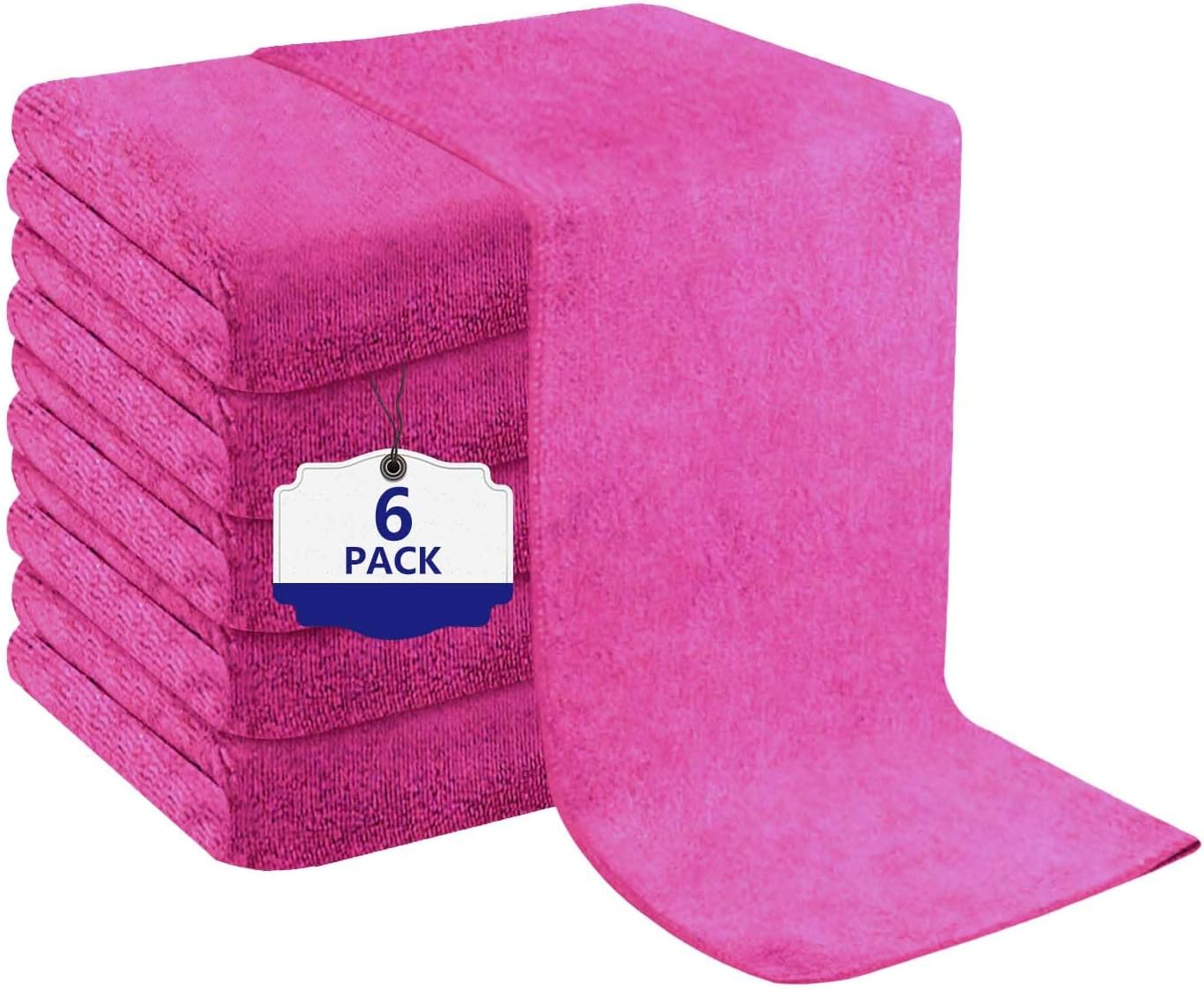 Pink Salon Towels, Super Soft and Absorbent Microfiber Hair Towel for Salon, Bath, Spa, Pool and Home, 27 inch X 16 inch (Pink - 6 Pack)