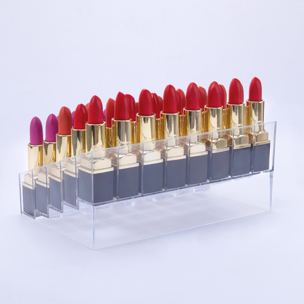 Benbilry Acrylic Lipstick Organizer, 40 Slot Display Rack - 8 x 5 Arrangement, Holds Lipstick, Brushes, Bottles & More