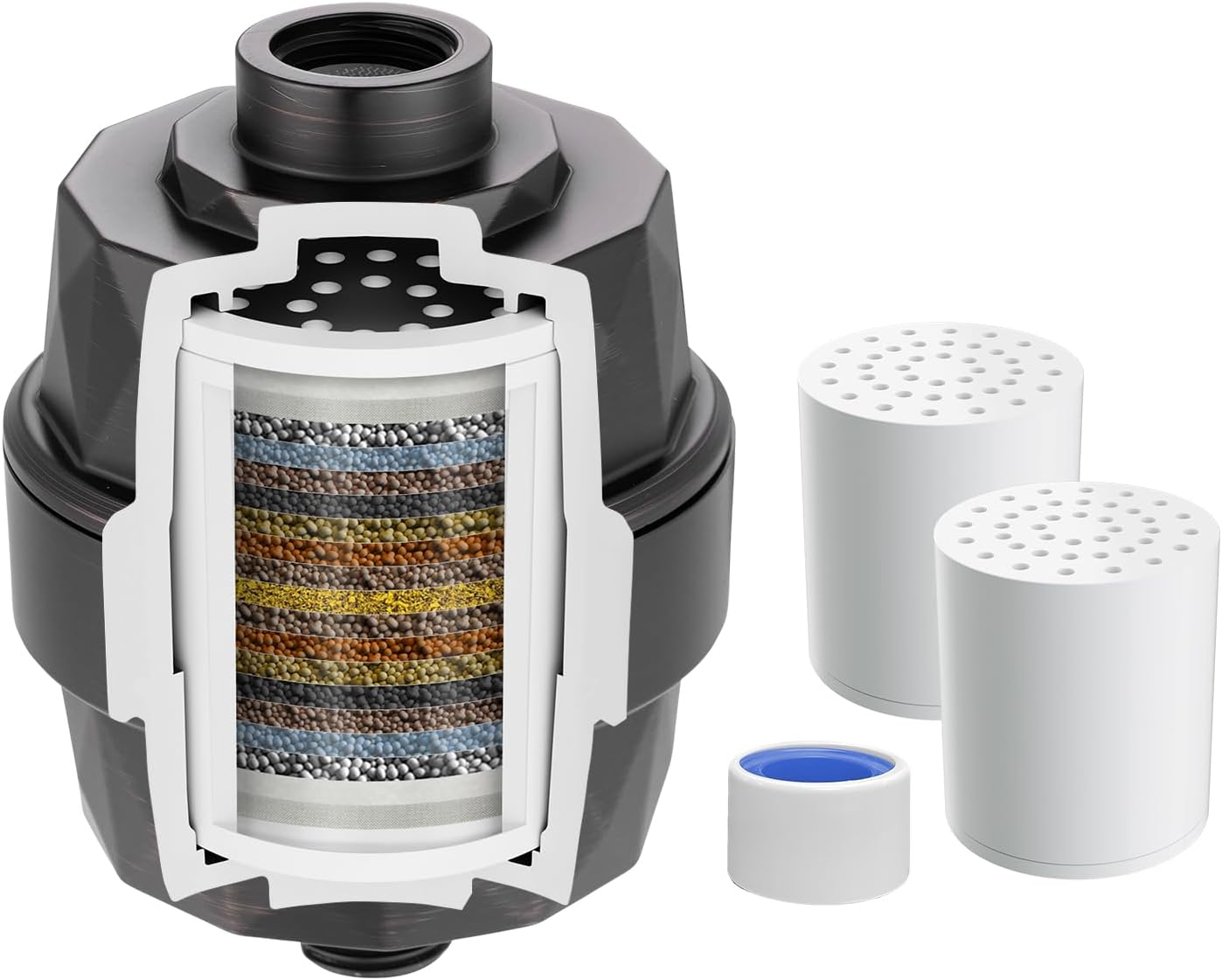 Hibbent Shower Filter for Hard Water, High Output Shower Head Filter to Remove Chlorine and Fluoride, 20 Stage Showerhead Filter, Shower Filter with 2 Replaceable Filter Cartridges, Oil-Rubbed Bronze