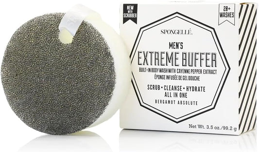 SPONGELLÉ Men's Extreme Buffer - Body Wash/Shower Gel Sponge - Bergamot Absolute White