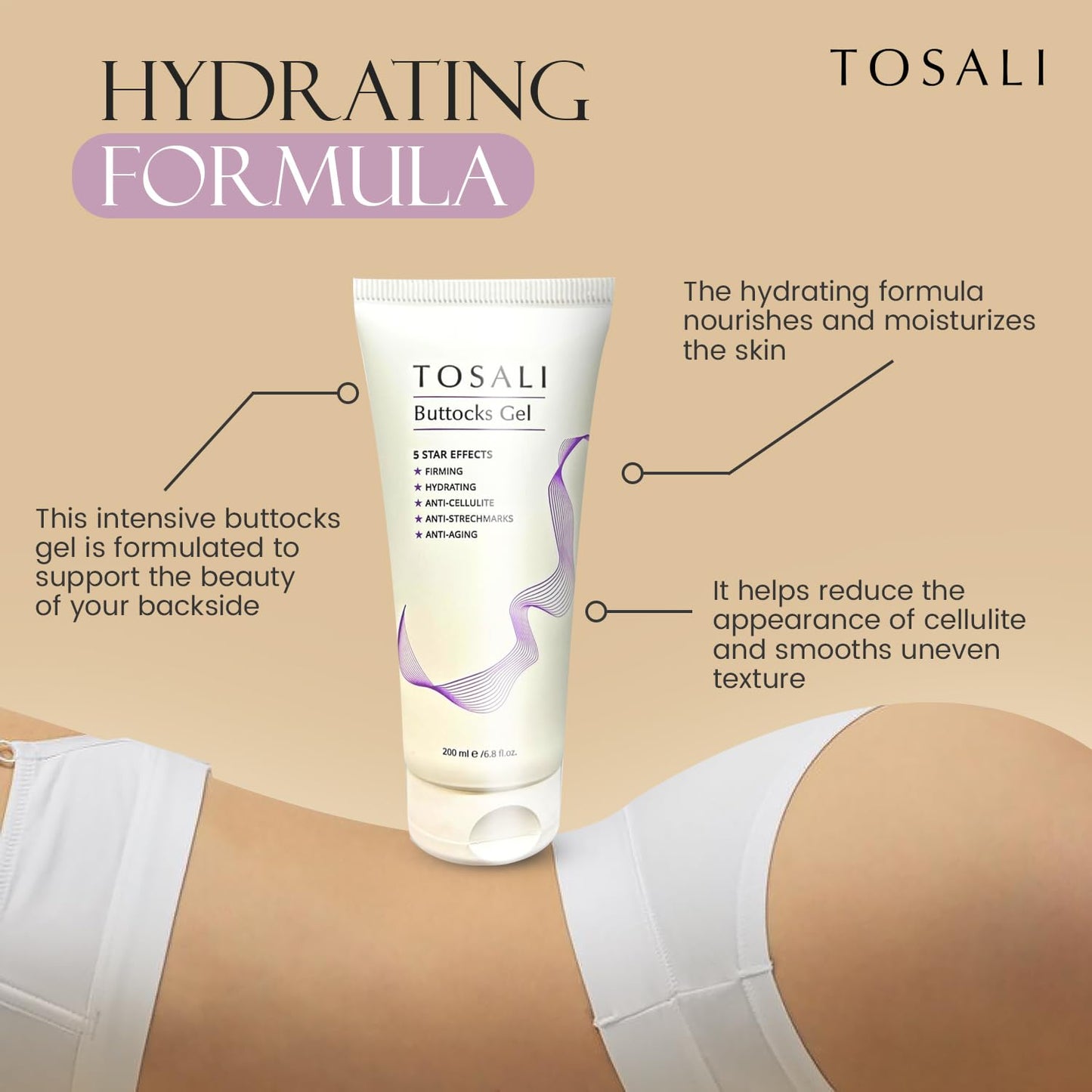 Buttocks Firming Gel 6.8 fl oz - Stretch Marks Removal, Anti Aging & Anti Cellulite Gel with Caffeine, Aloe Vera & Essential Oils, Instant Hydration Skin Care Formula, Tightening & Skin Firming