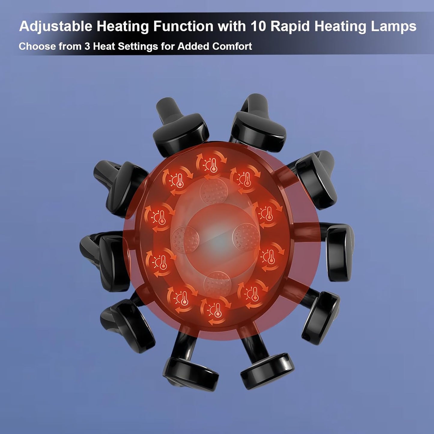 Electric Head Scalp Massager – 360° Multi-Point Massage Tool with 10 Large Silicone Massage Points & 4 Top Massage Points, 6 Modes, Adjustable Heating Function for Relaxation and Hair Care