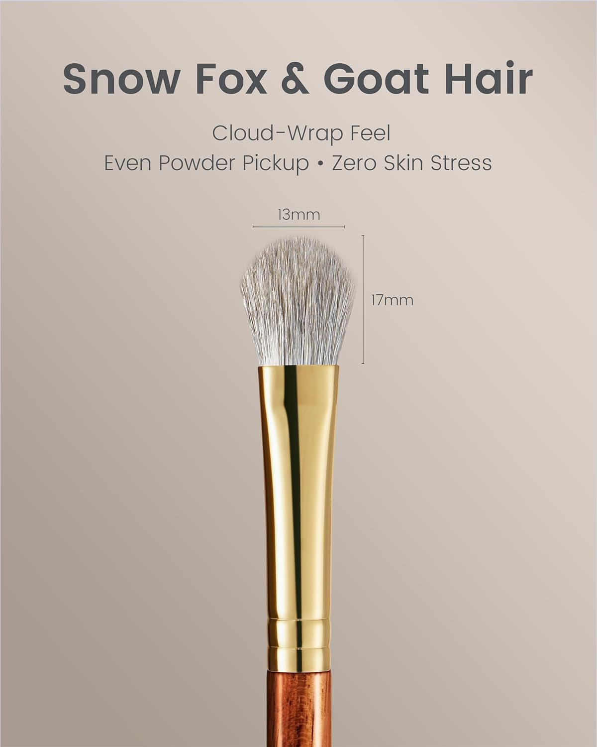 Desert Oak Series SweepPack Lid Master - Arctic Fox & Goat Hair Blend for Effortless Eyeshadow Packing, Luxury Bubinga Handle (CM 202)