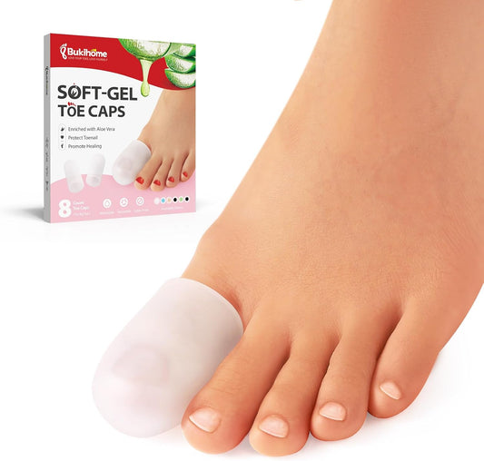 Bukihome Gel Big Toe Caps and Protectors - 8 Pack Silicone Toe Protectors with Aloe Vera Extract - Toe Sleeves Cushions for Women & Men - Protect Corns, Blister - Large