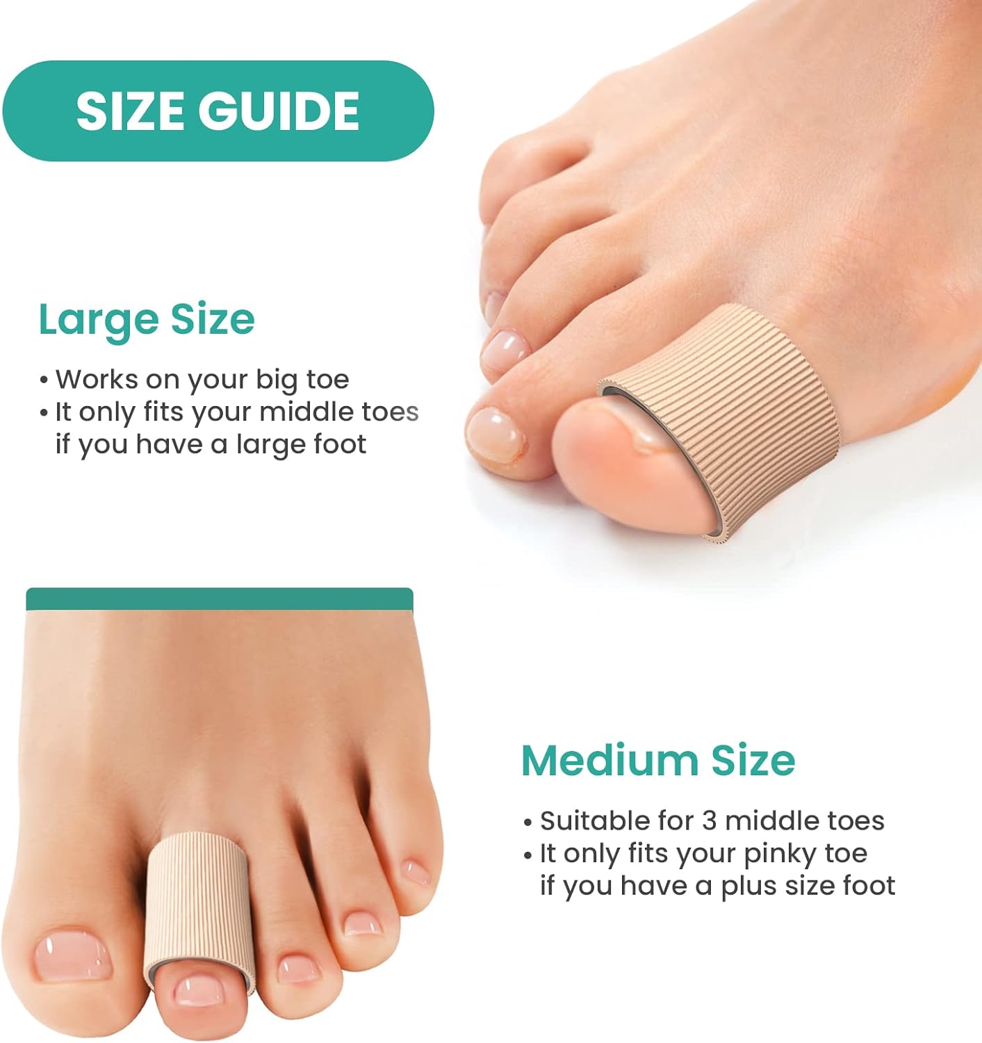 Welnove Cuttable Toe Tubes Sleeves - 6 Pack Toe Protectors for Corns, Calluses, Blisters - Fabric & Breathable Gel Lining Toe Sleeve Protectors Relief Toe Pressure Pain