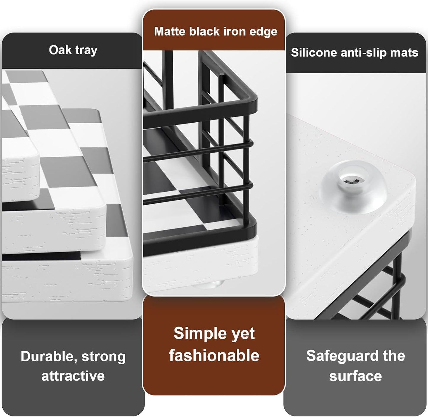 Wican Guest Towel Holder Tray for Bathroom, Oak and Iron Napkins Holder for Powder Room Dinning Table Wooden Basket for Disposable Paper Hand Towels Black and White