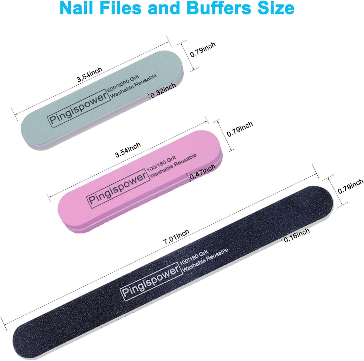Nail Files and Buffers, 15PCS Professional Emery Board Nail File and Buffer Block for Natural Nails (100/180 & 600/3000 Grit), Reusable & Washable Manicure Kit for Home and Salon