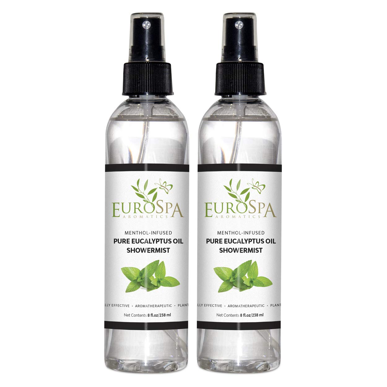 EuroSpa Aromatics Pure Eucalyptus Oil ShowerMist and Steam Room Spray, All-Natural Premium Aromatherapy Essential Oils - Menthol Infused, 8oz, 2 Pack