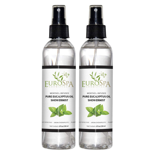EuroSpa Aromatics Pure Eucalyptus Oil ShowerMist and Steam Room Spray, All-Natural Premium Aromatherapy Essential Oils - Menthol Infused, 8oz, 2 Pack