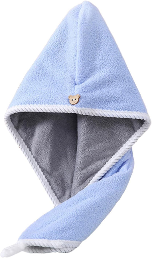 Microfiber Hair Towel, Hair Towel wrap for Women,Hair wrap Towels,Hair Turbans for Women Wet Hair, wrap for Kids (Blue and Grey) 1pcs