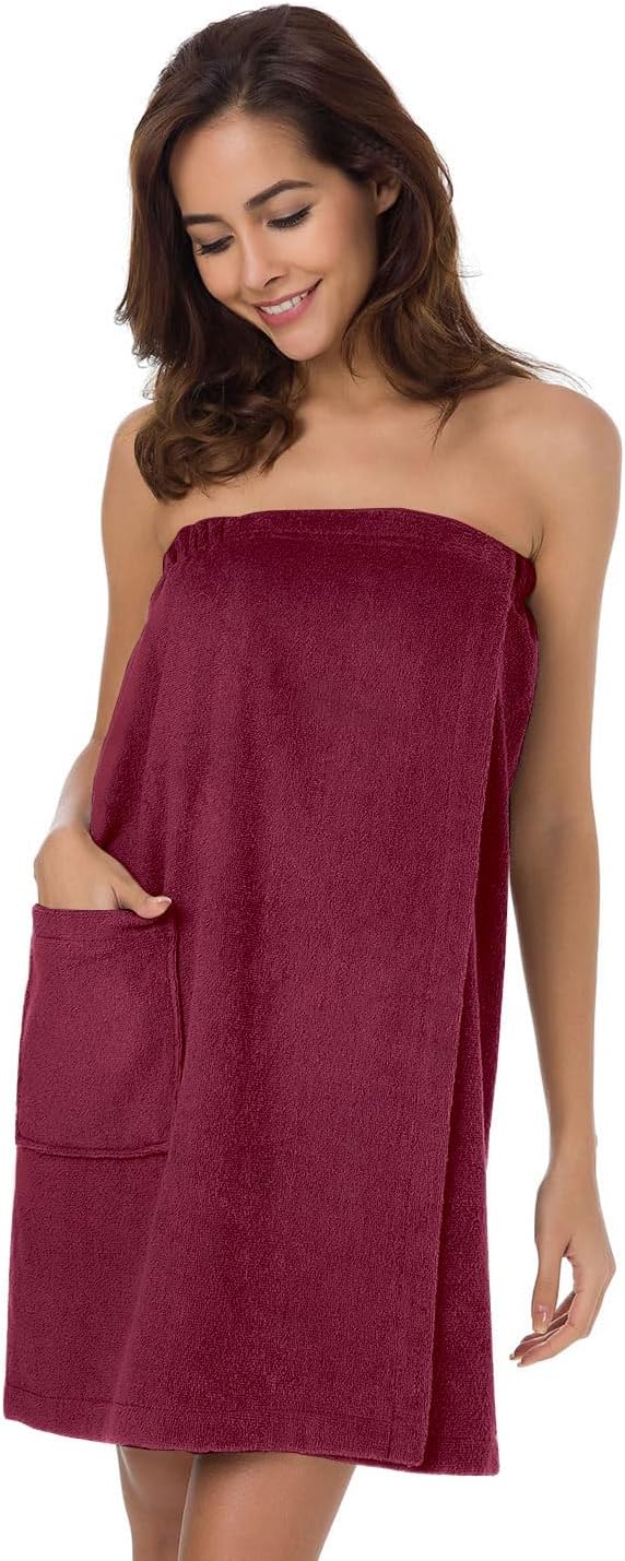 SIORO Women Bath Towel Wrap Robe, Soft Cotton Terry Spa Cloth, Plush Adjustable Closure for Shower, Travel, Pool, Gym