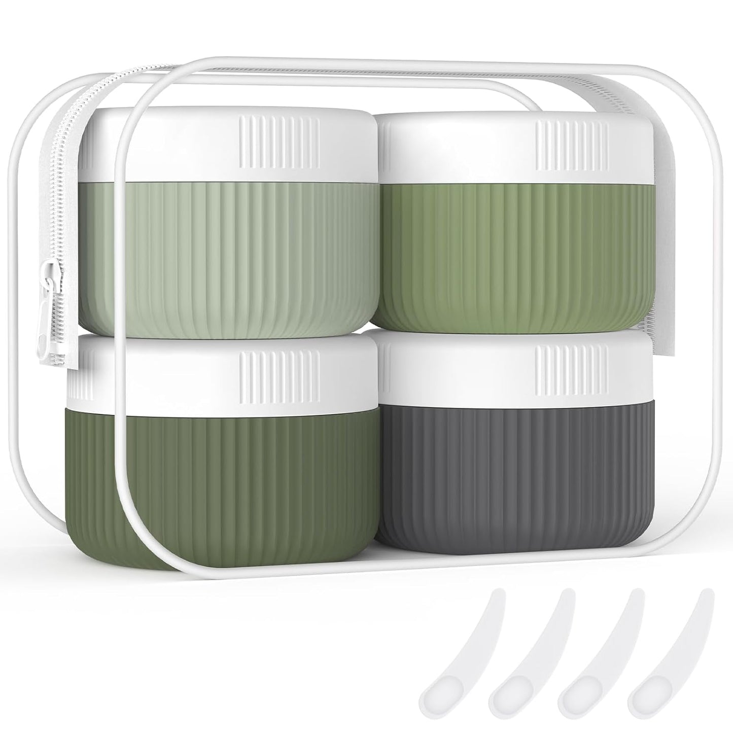 ME.FAN Travel Containers for Toiletries, TSA Approved 1.5 oz Silicone Cream Jars, Leak-proof Journey Containers, Trip Accessories with Lid for Cosmetic Face Hand 4 Pack White Lid - Desert Sage