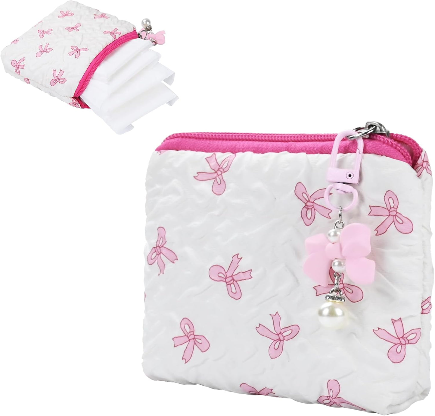 Period Bag for Women,Cute Corduroy Sanitary Napkin Storage Small Pouch with Bow Design,Sanitary Napkin Storage Bag,Pink