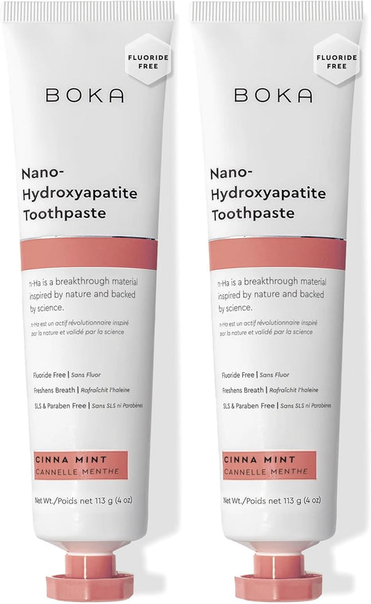 Boka Fluoride Free Toothpaste, Nano Hydroxyapatite Toothpaste, Appropriate for Sensitive Teeth - for Adult, Kids Oral Care - Cinnamon Mint Flavor, 4 Fl Oz 1Pk US Manufactured (Pack of 2)