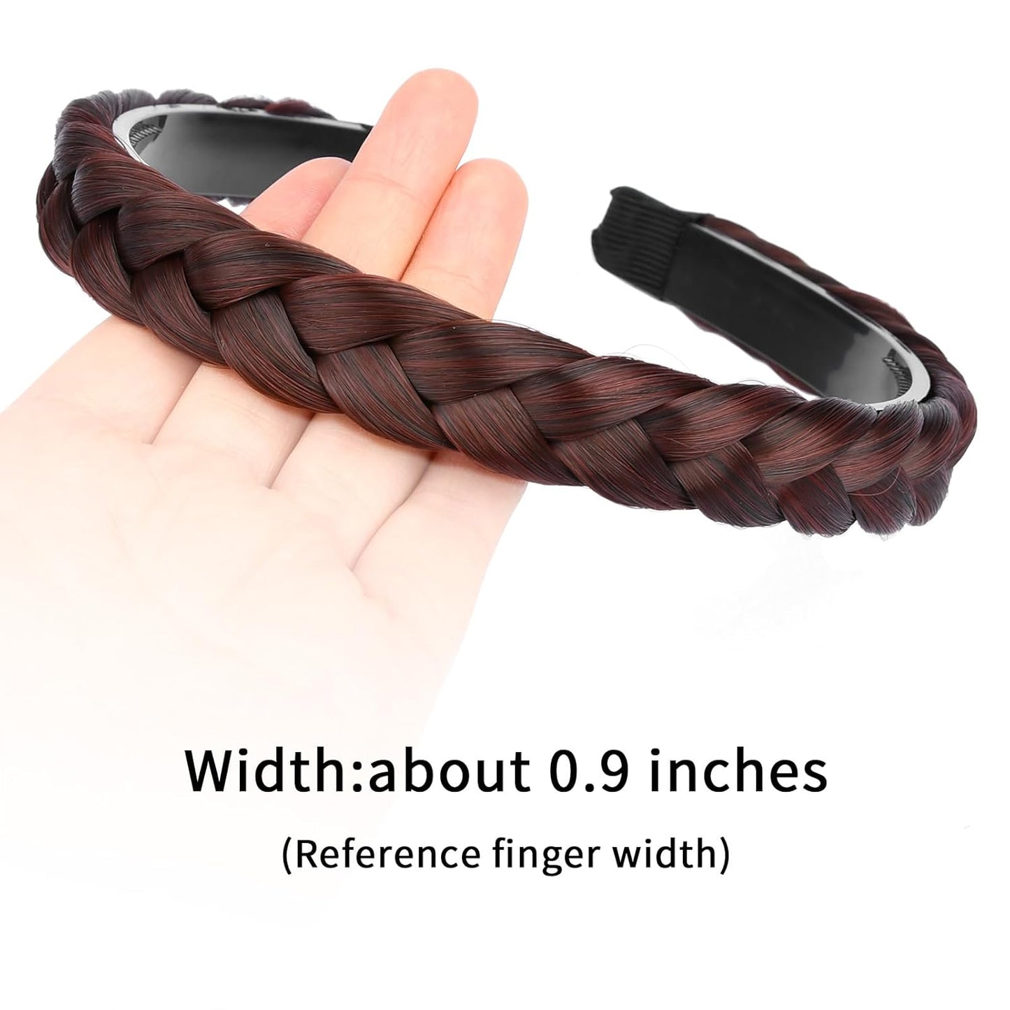DIGUAN Width 0.9 inches Synthetic Hair Plaited Headband Braid With Teeth Hair Band Accessories for Women Girl (Plum Burgundy)