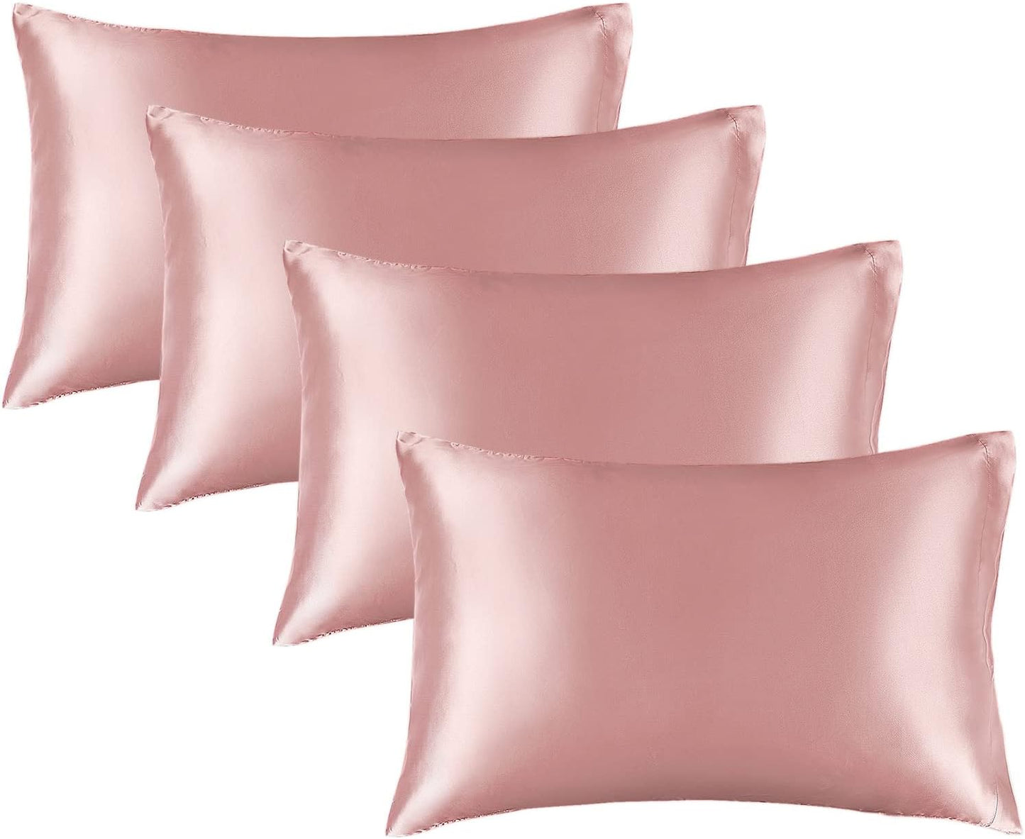 BEDELITE Satin Pillowcase for Hair and Skin, Super Soft Similar to Silk Pillow Cases 4 Pack with Envelope Closure, Cooling Pillowcases for Women Men (20"x36" King Size, Rose Pink)