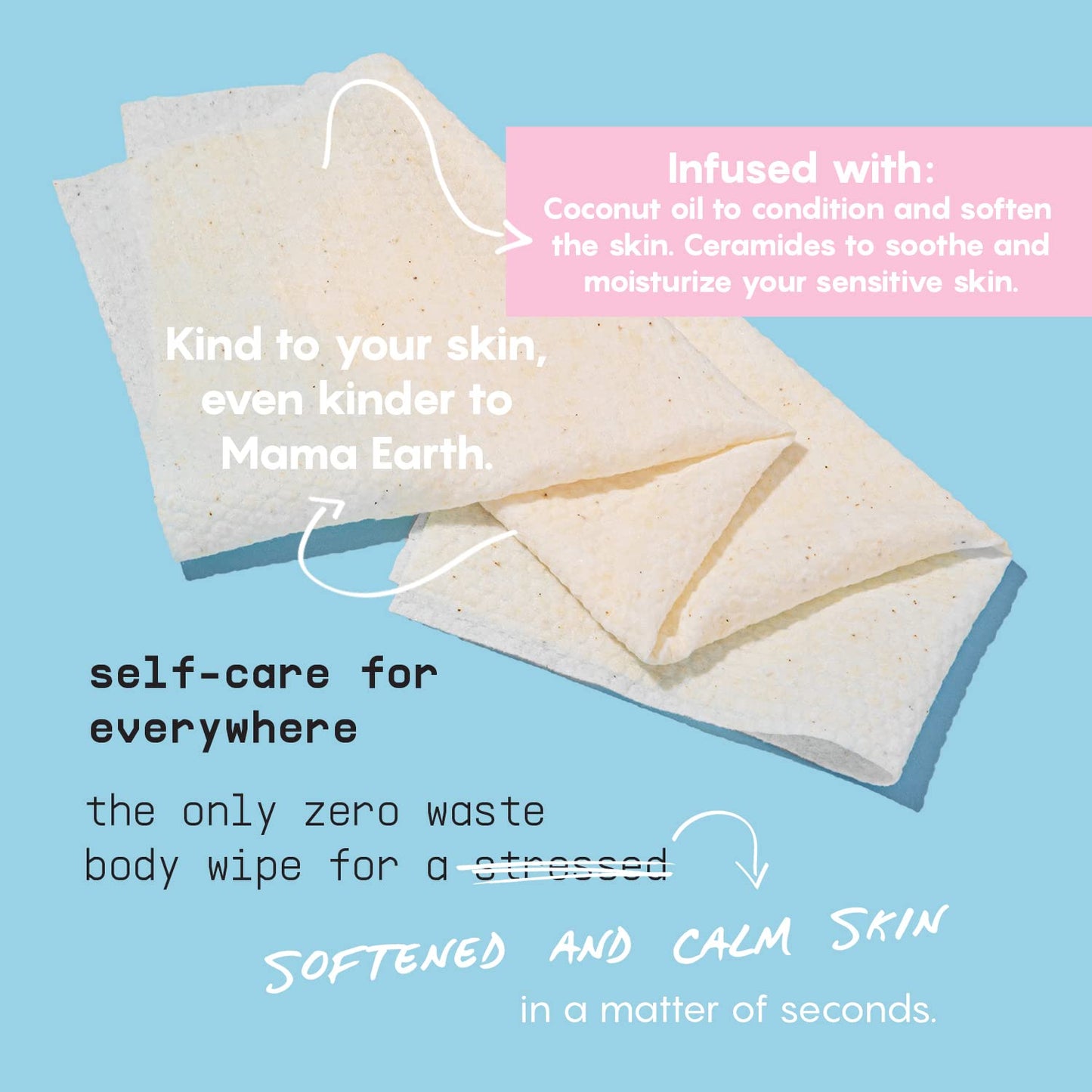 Calm Body Wipes for Women - Cleansing Large Wash Cloth - Extra Thick & Moist - Armpit Sweat Cloths for Body Odor - No Rinse, No Shower - Unscented - Ceramides & Coconut Oil