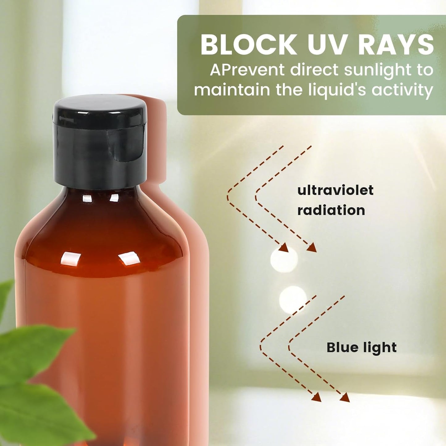 TRENDBOX Travel Size Amber Bottles with Flip Cap - 6 Pack 3.4oz Leak Proof Dispenser Containers for Toiletries, Essential Oils & Shampoo - Set of Small Empty Plastic Bottles