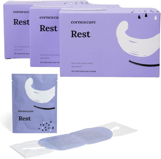 CorneaCare Rest: Self heating warm compress for dry eye | Heated eye Mask for fast relief | No microwave or washcloths needed | Travel ready | 90 counts